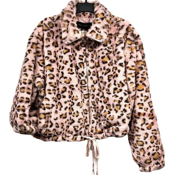 New PINK Victoria’s Secret X Know One Cares Faux Fur Coat Leopard Pink Small - Picture 1 of 4
